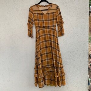 Mia Joy plaid ruffled maxi dress.